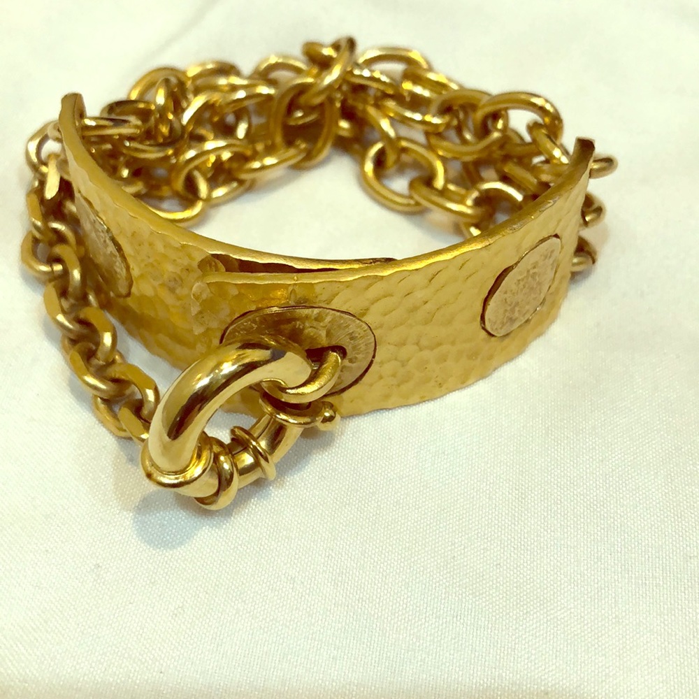 TAT 2 cuff and link bracelet    Gold tone metal.